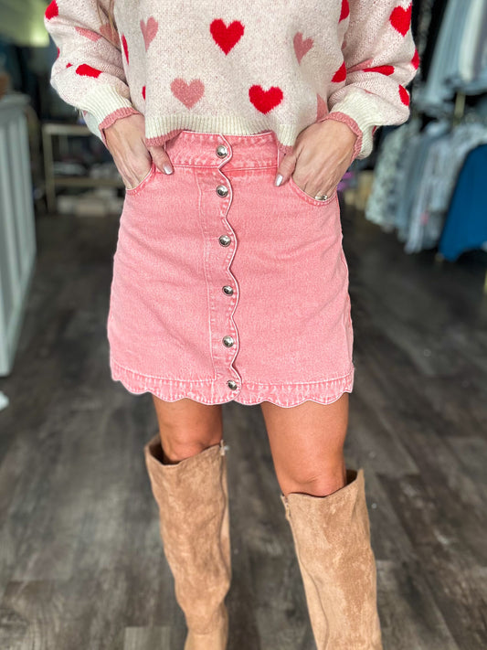 Hearts On Fire Scallop Edge Denim Skirt