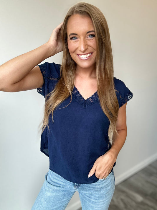 Kimber V-Neck Lace Trim Top