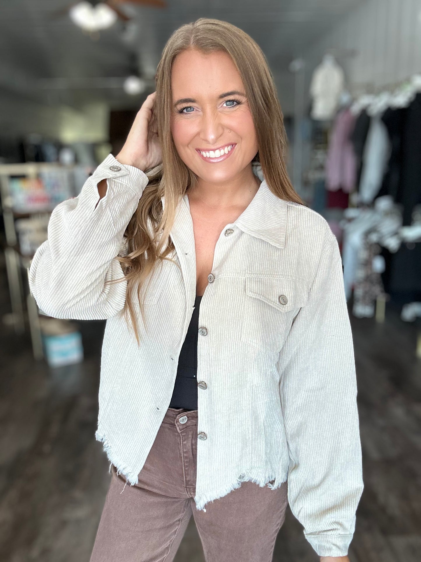 Into You Corded Shacket - Beige