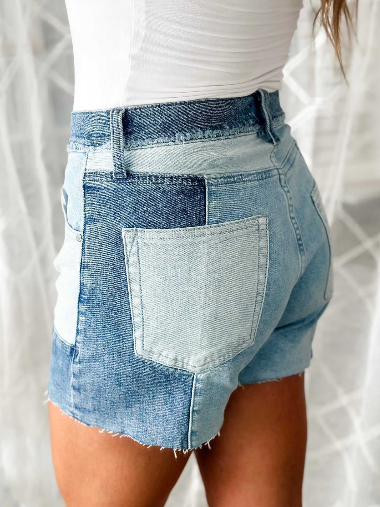 RESTOCK Collins Patchwork Denim Shorts