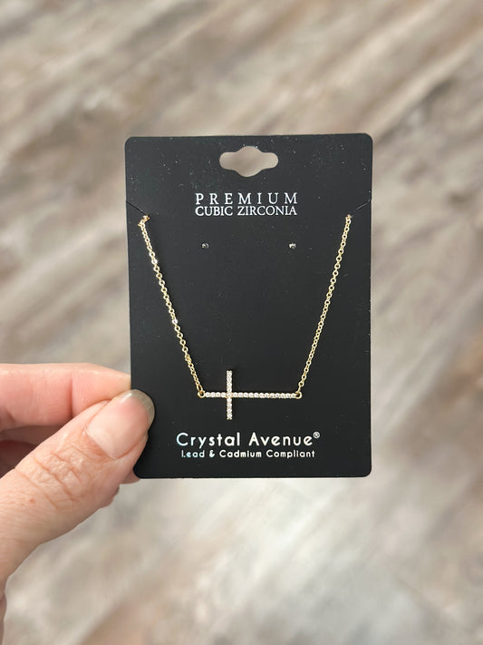 Sparkly Cross Necklace (Gold)