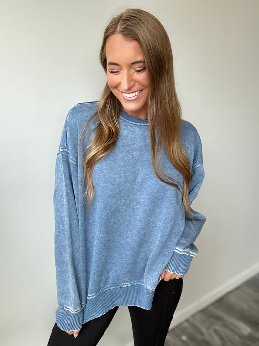 Tali Fleece Pullover (Dusty Blue)