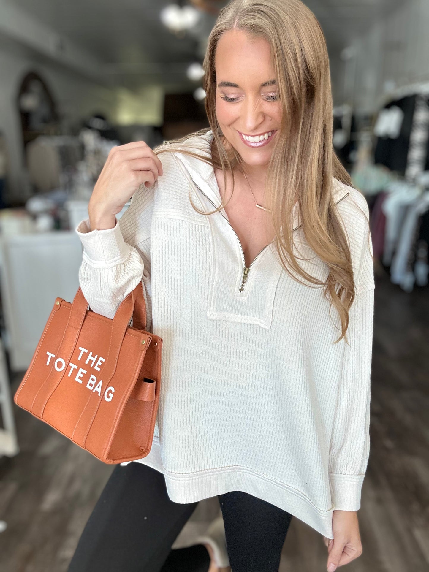 On My Own Time Waffle Knit Top - Cream