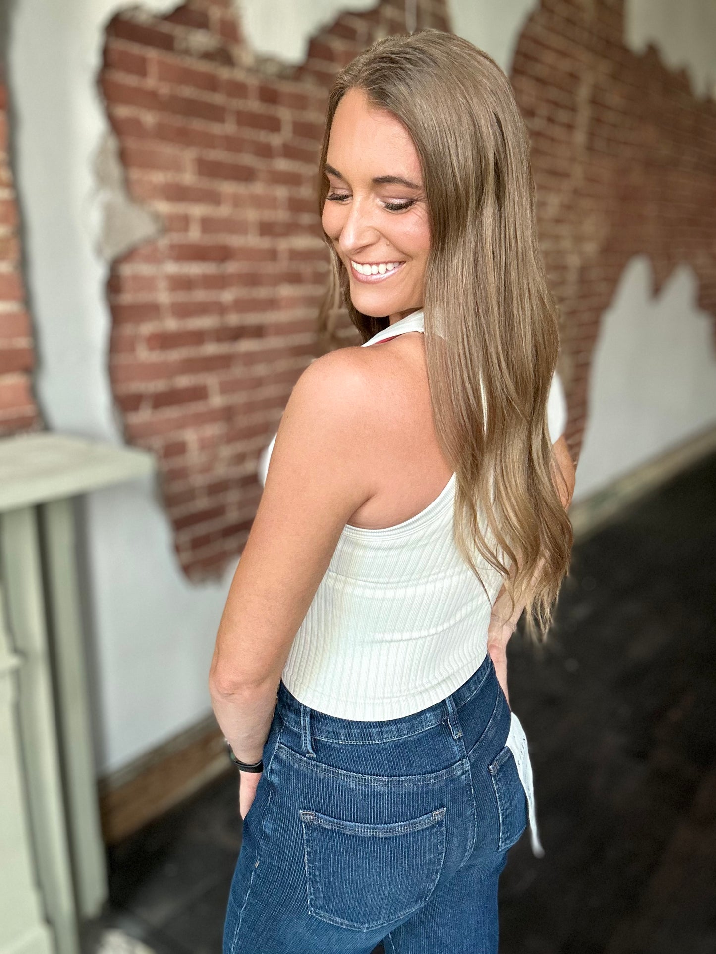 On The Town Ribbed Tank (Beige)