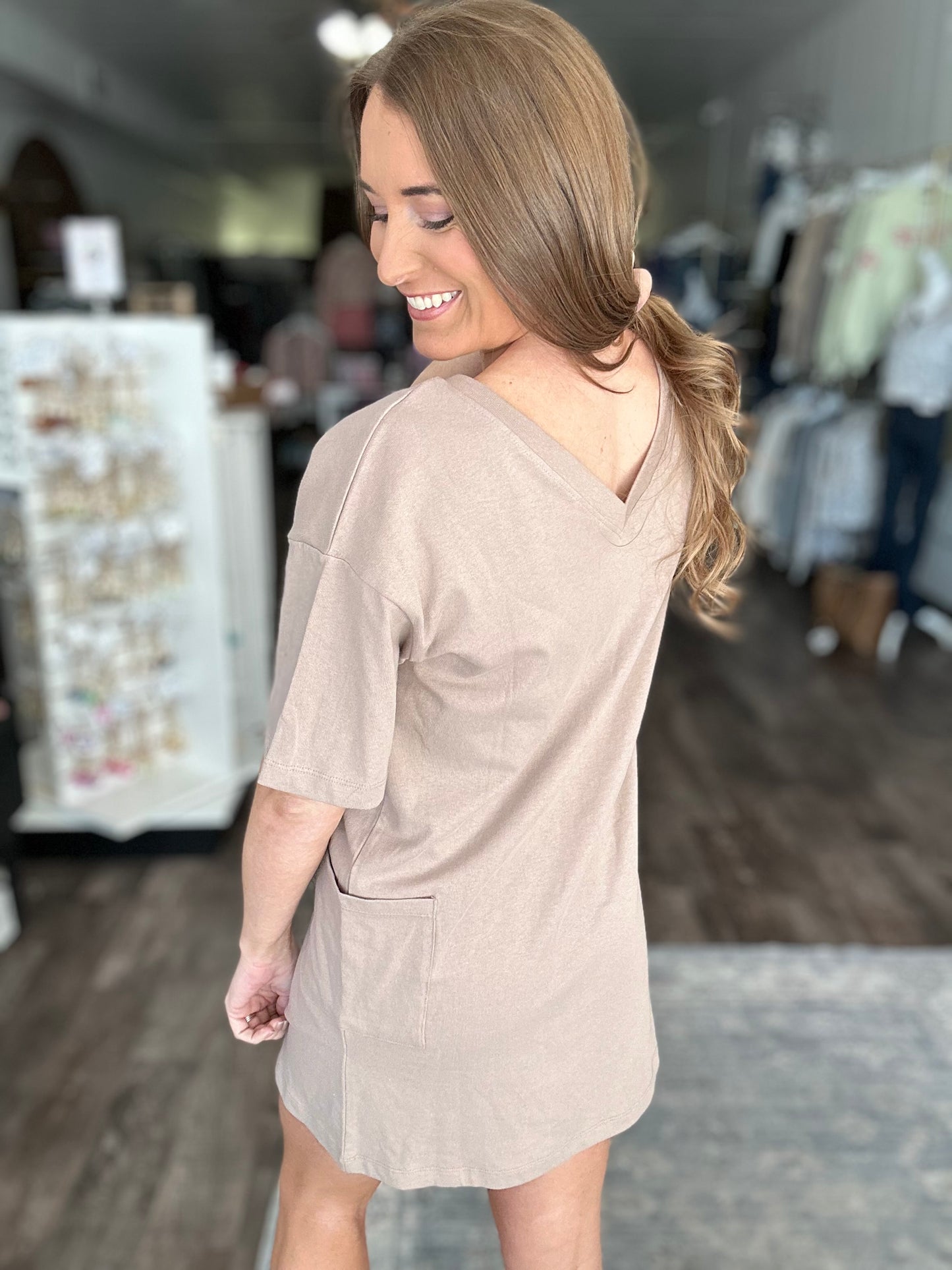 Off The Clock Reversible T-shirt Dress (Mocha)