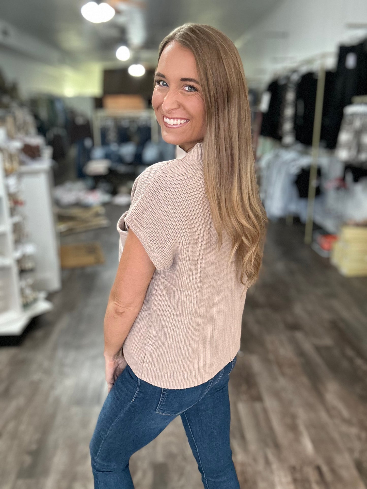 On My Mind Short Sleeve Sweater Top - Light Mocha