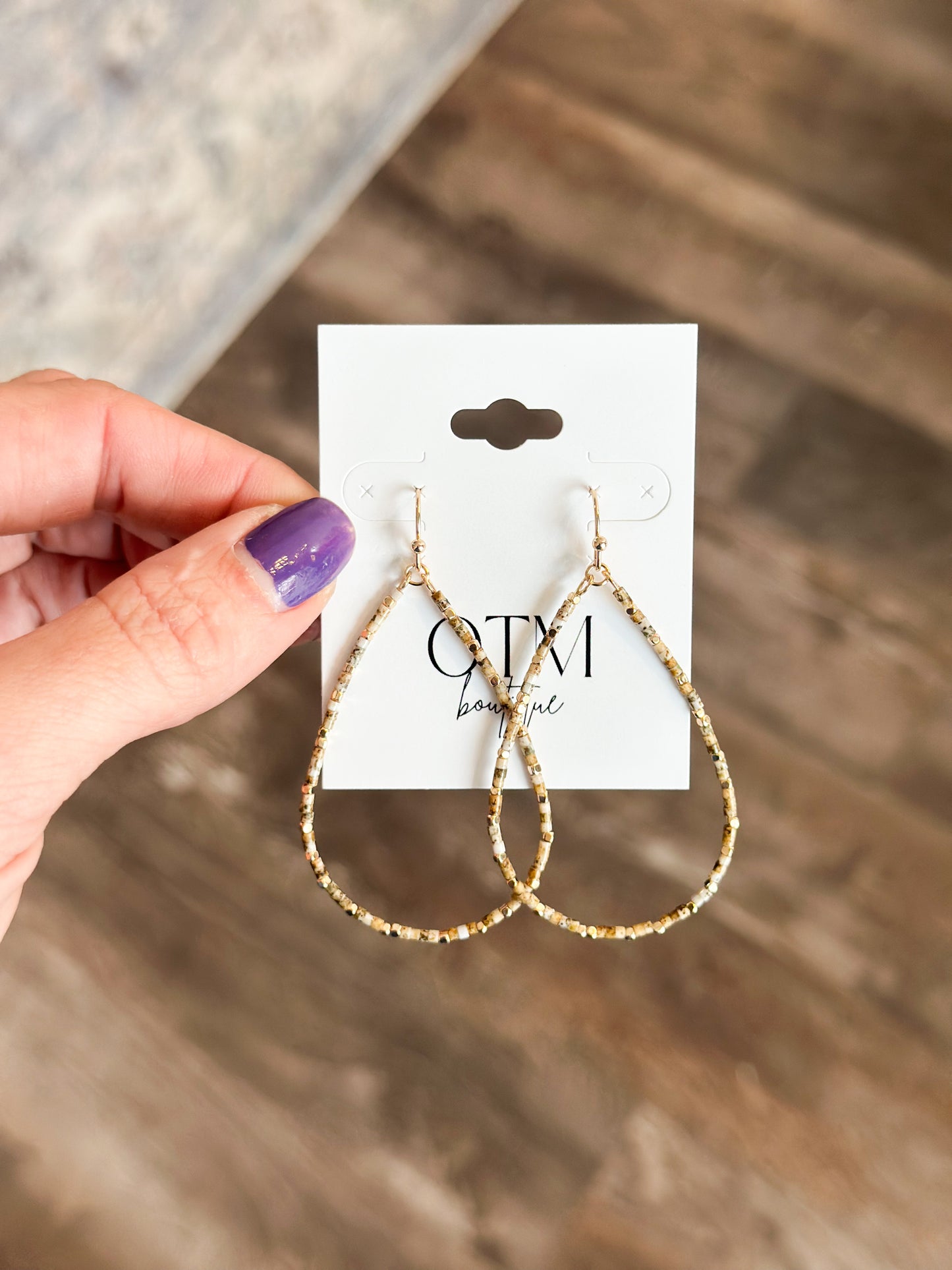 Seed Beaded Teardrop Earrings (Brown)