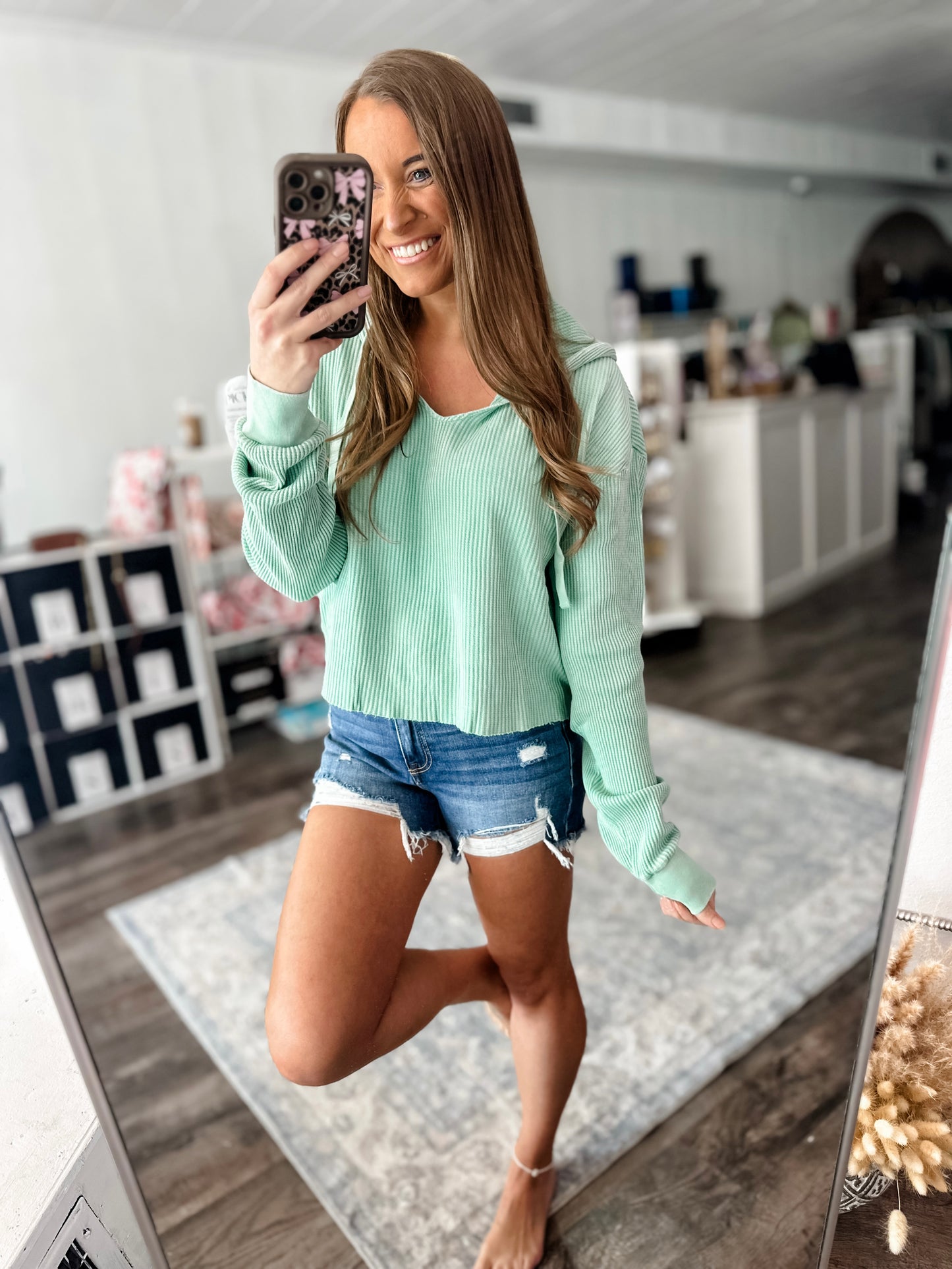 Easy Decisions Slouchy Waffle Knit Top - Emerald