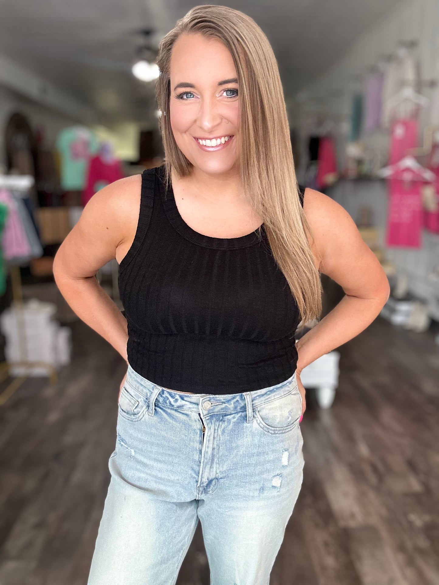 Charlotte Soft Ribbed Cropped Tank - Black