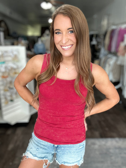RESTOCK Better Than Basic Ribbed Tank (Dark Red)