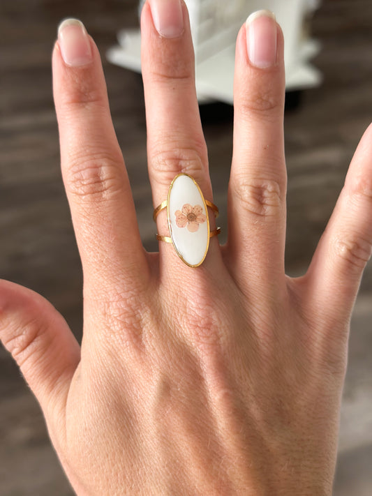 18K Stainless Steel Oval Floral Ring