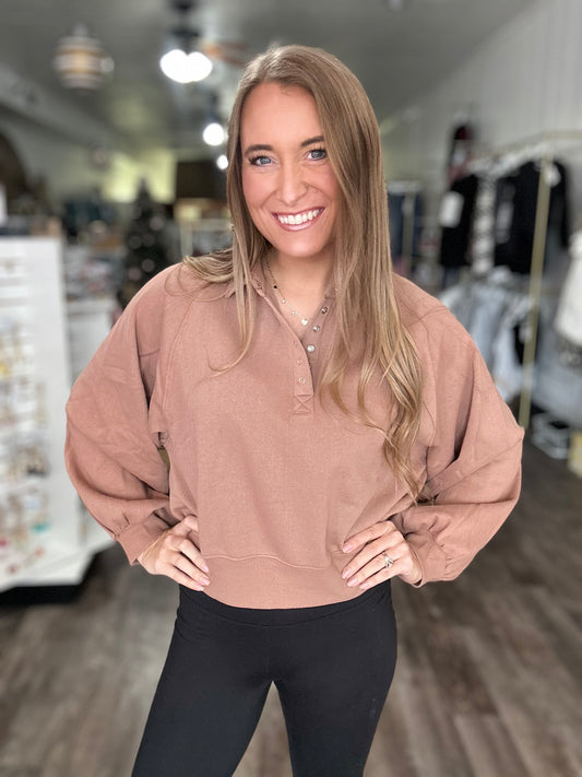 Becca Button Pullover (Umber) - Simply Southern