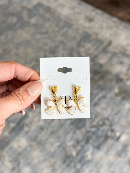 Bow/Heart Drop Earrings (Gold)