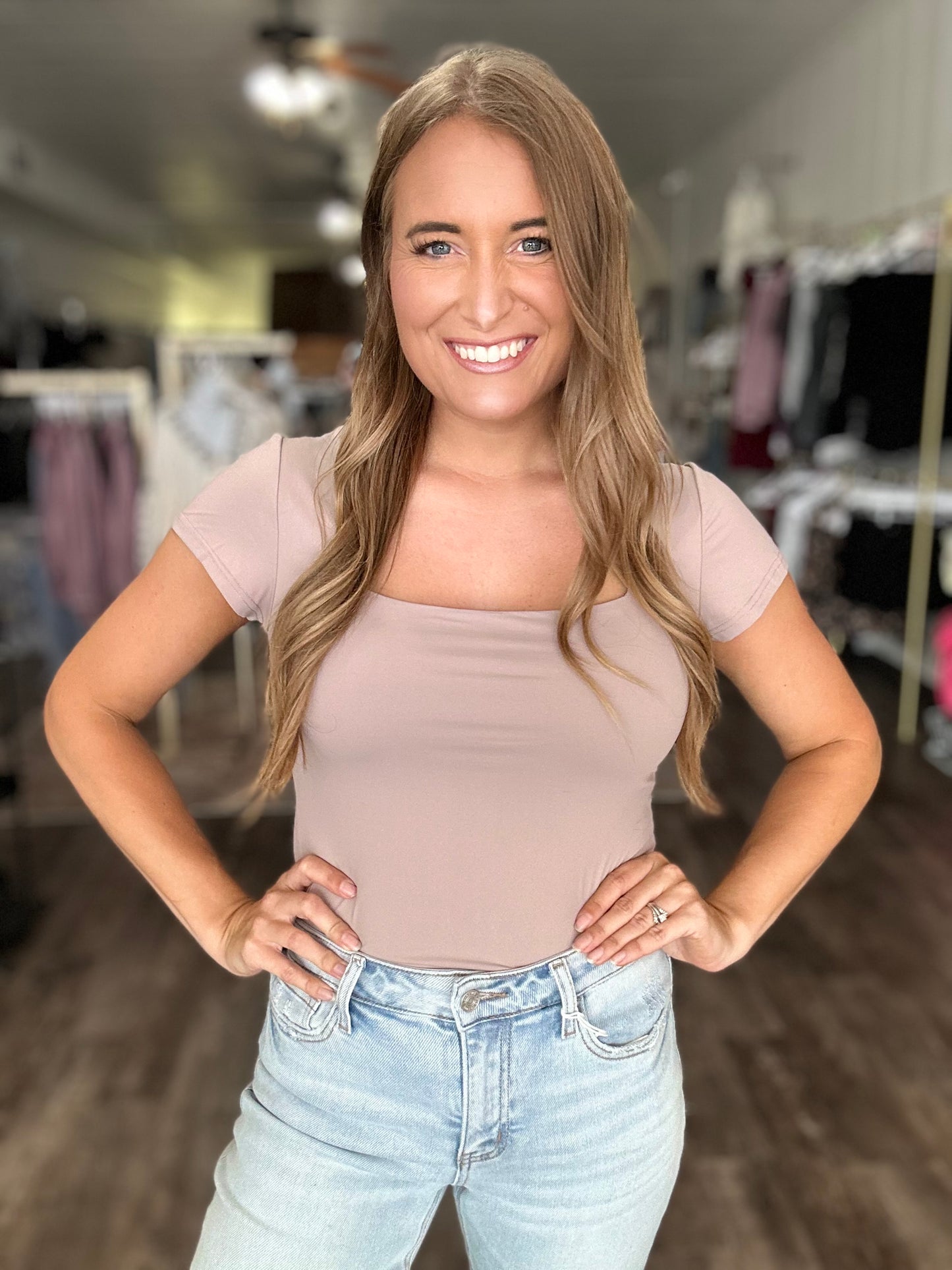 Simply Classic Square Neck Bodysuit - Mocha