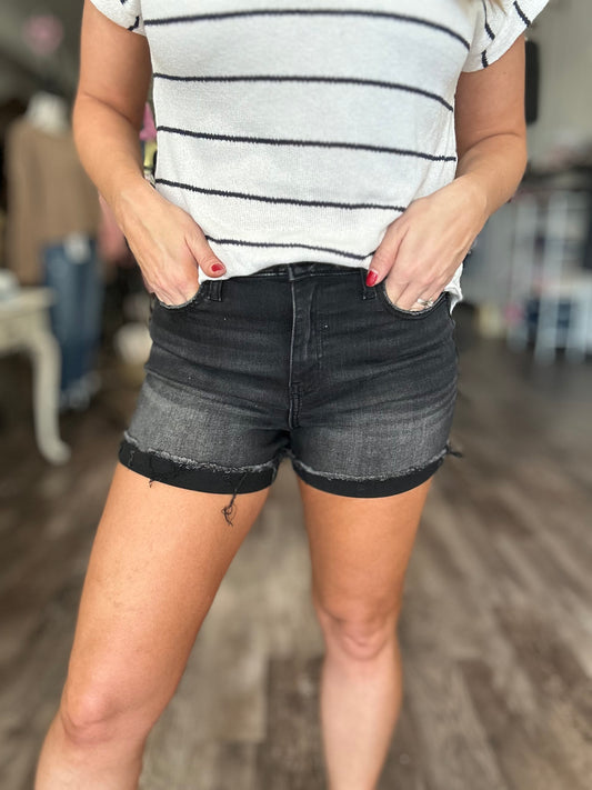 Rachel Black Fold Over Denim Shorts