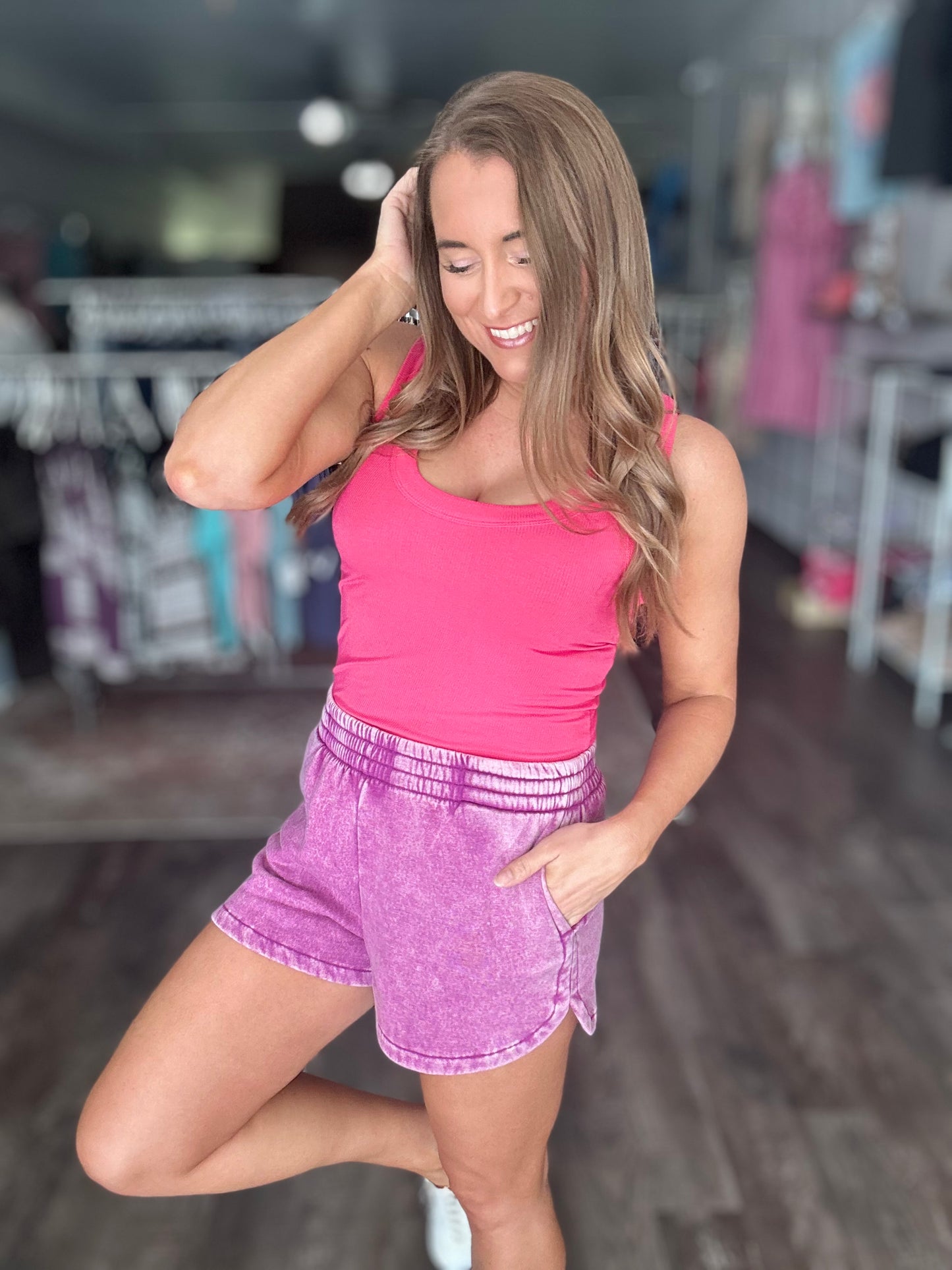 Take Control Ribbed Layering Tank - Hot Pink