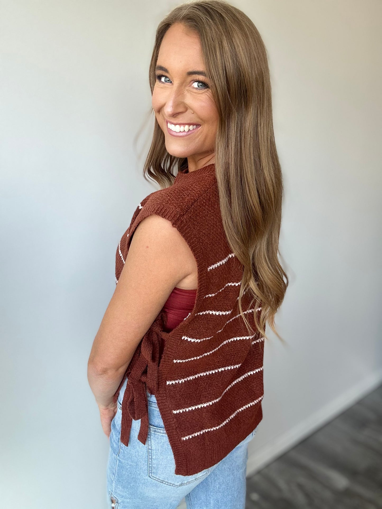 Made of Mornings Side Tie Sweater Knit Vest (Rust)