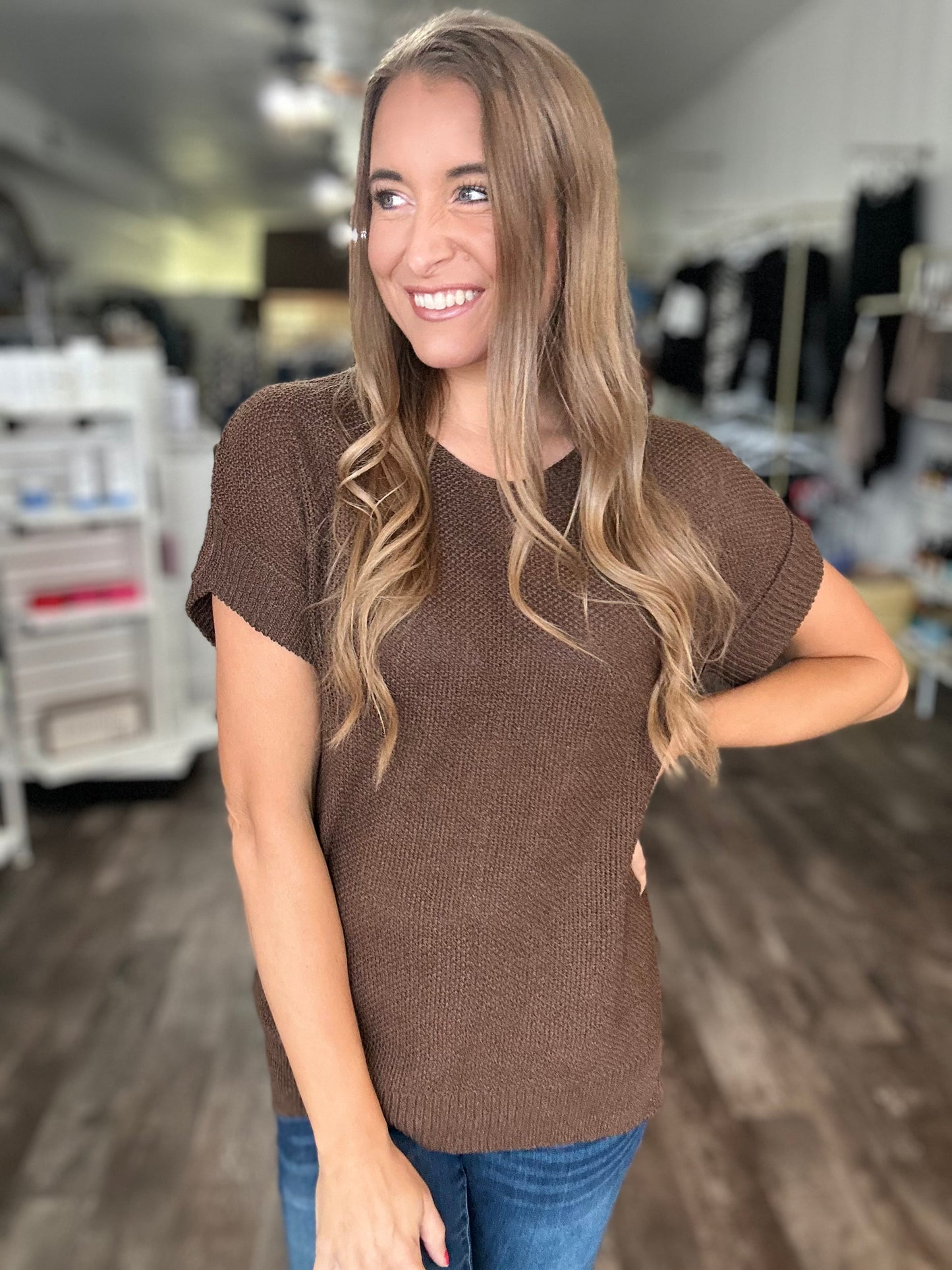 Hidden Gem Sweater Top - Brown