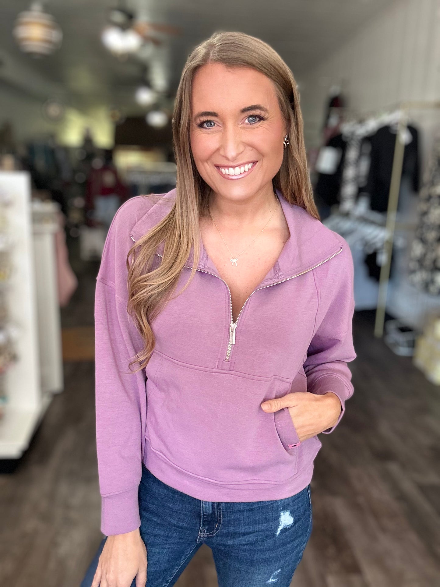 Camryn Half Zip (Grape) - Simply Southern