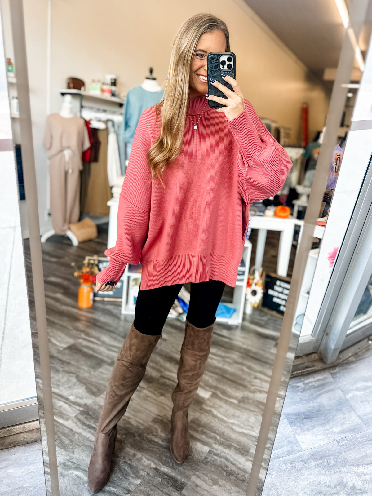 Daydreamer Oversized Mock Neck Sweater - Rose