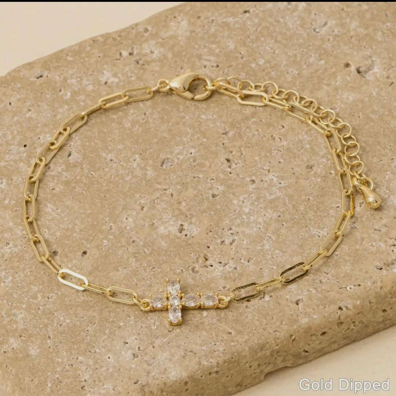 Dainty Chain Link Cross Bracelet - Gold