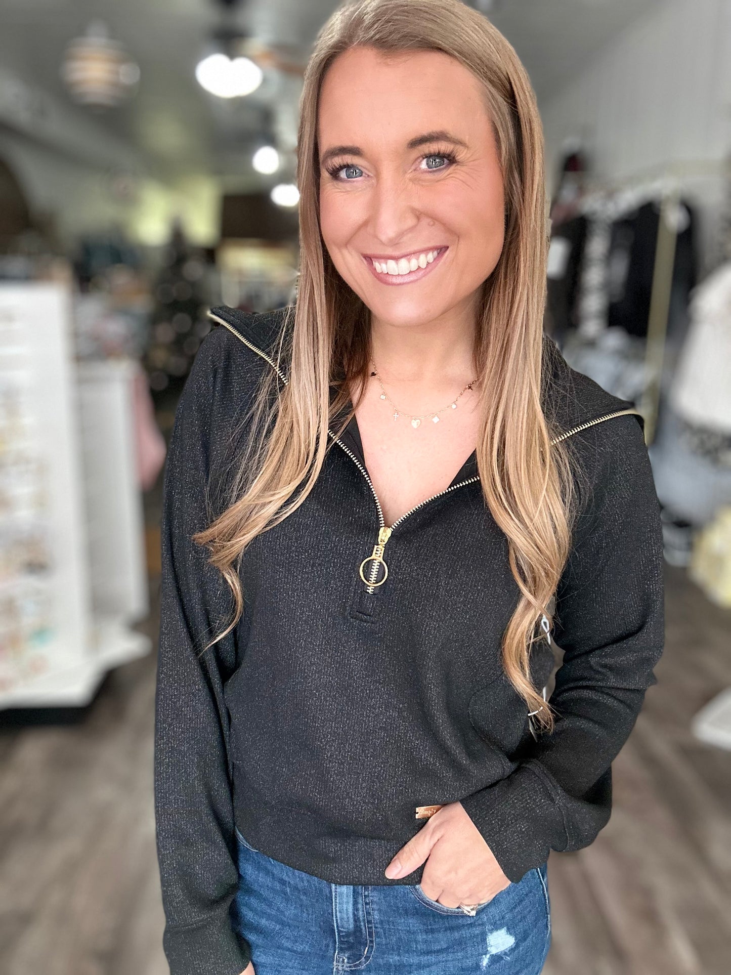 Violet Quarter Zip (Black) - Simply Southern