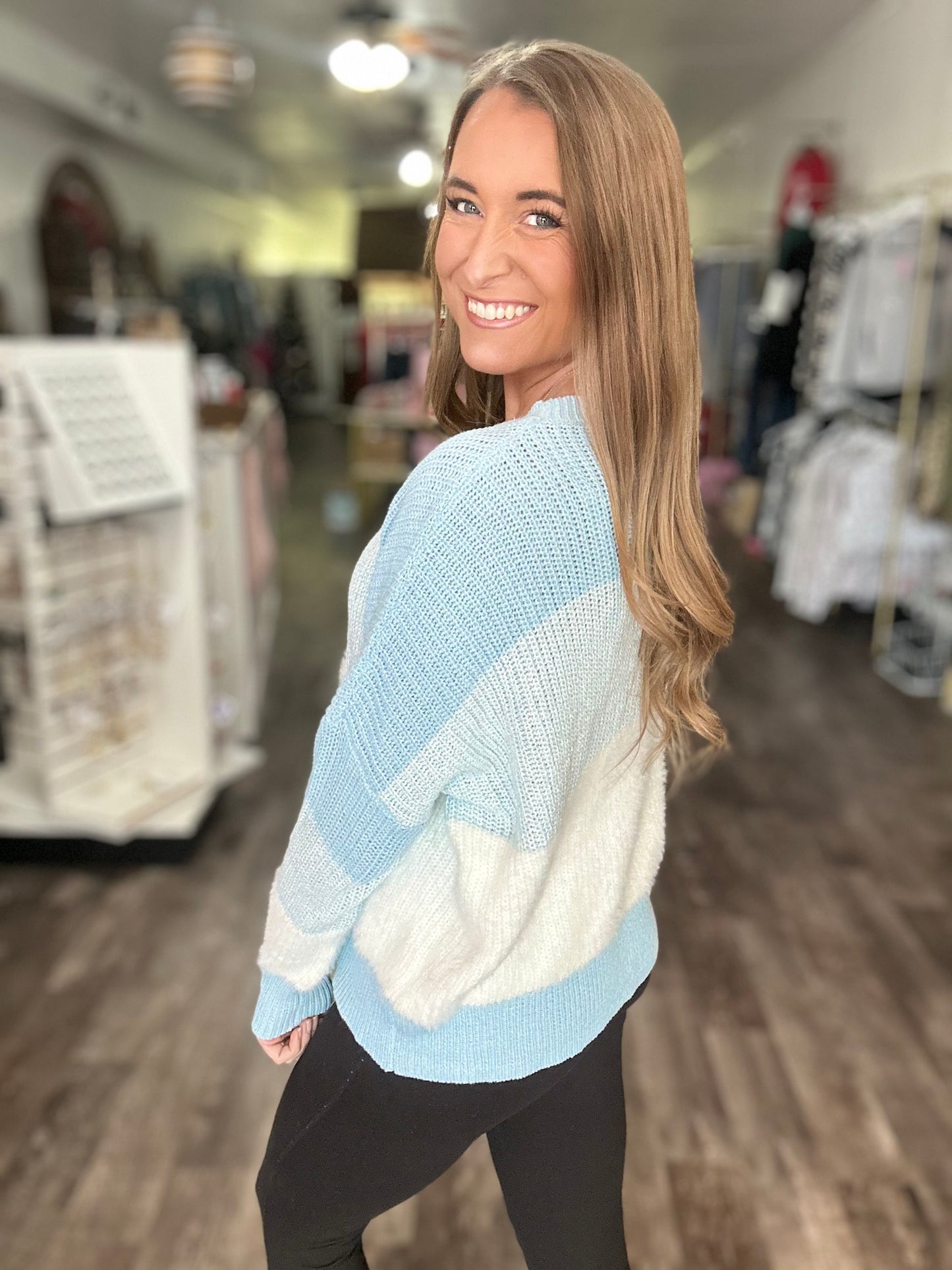 Snowy Days Fuzzy Knit Sweater (Blue)