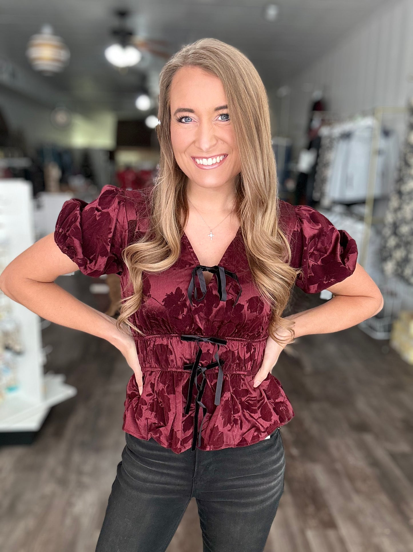 Glam Hour Velvet Bow Detail Top