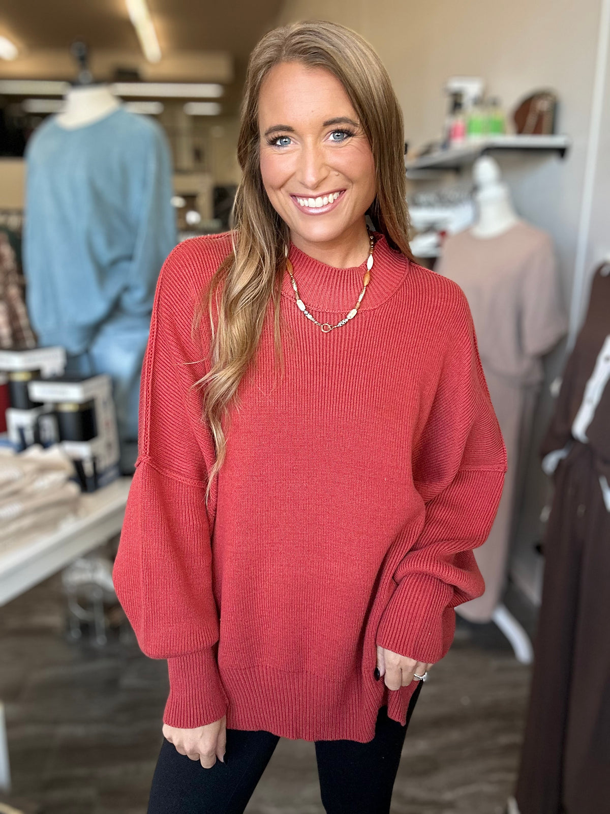 Daydreamer Oversized Mock Neck Sweater - Rust