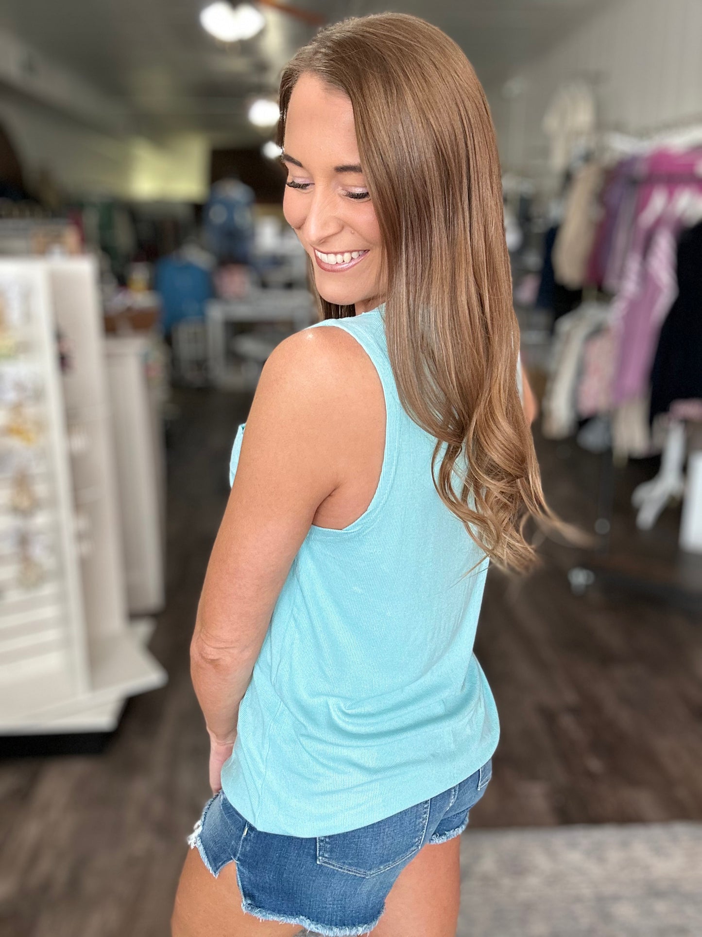 Dibs On You Relaxed Pocket Tank (Aqua)