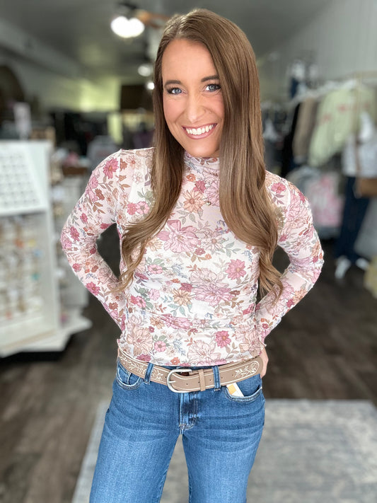 Brunch for Two Floral Mesh Top