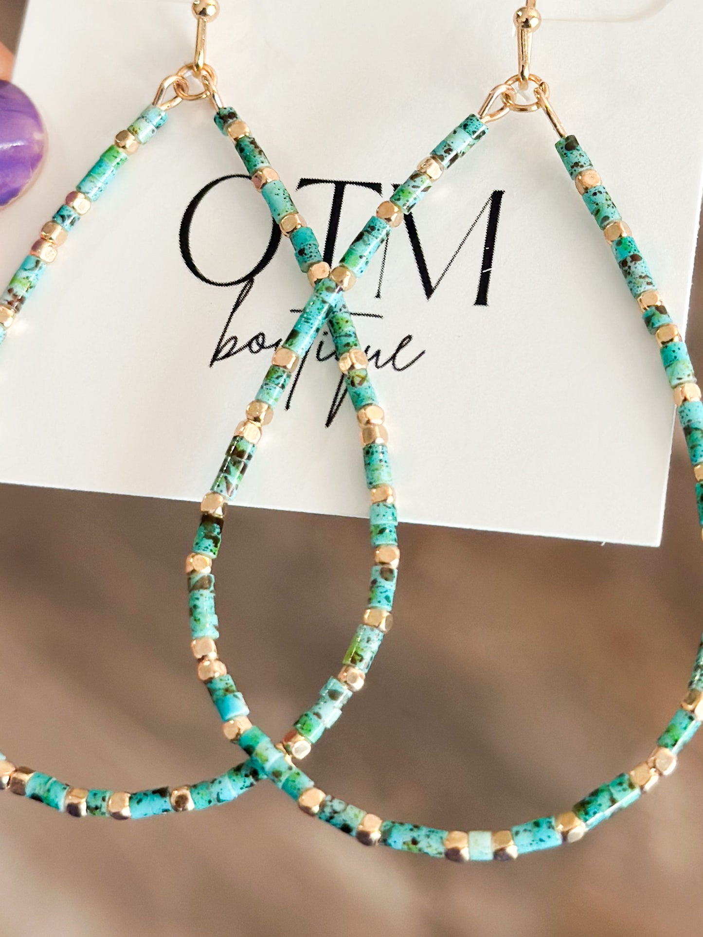 Seed Beaded Teardrop Earrings (Teal)