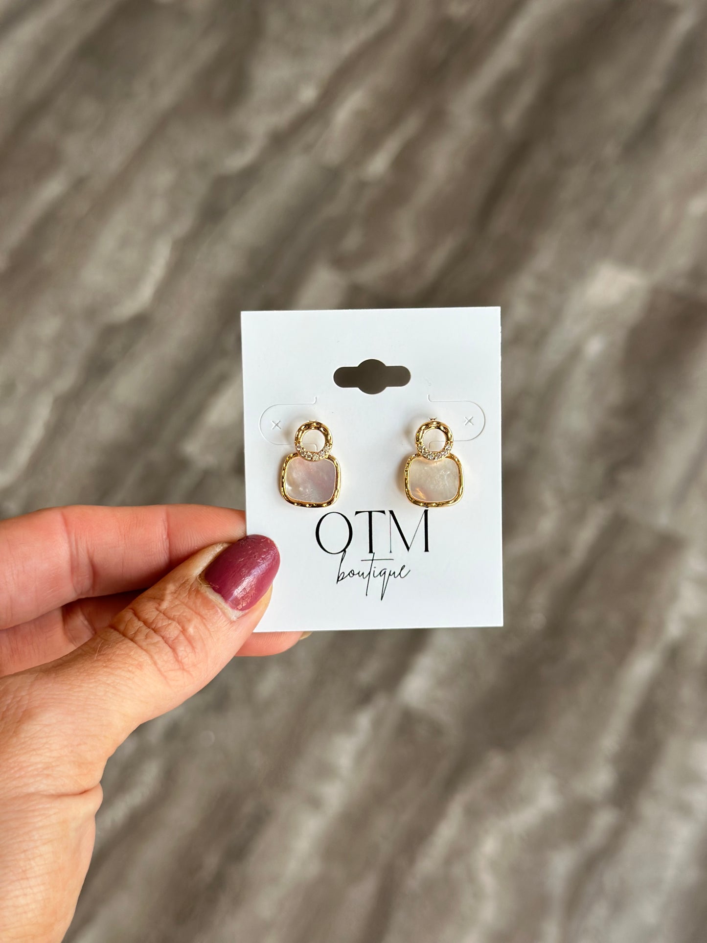 Geometric Square Shell Stud Earrings