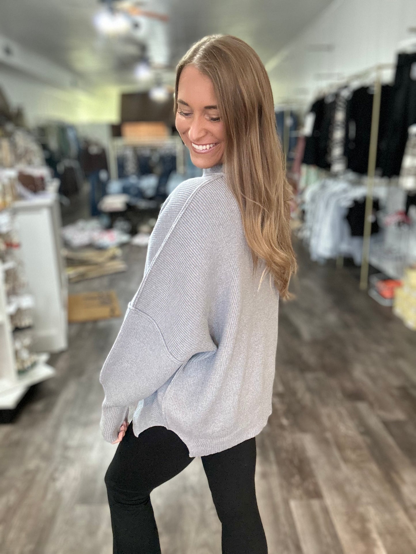 Daydreamer Oversized Mock Neck Sweater - Grey