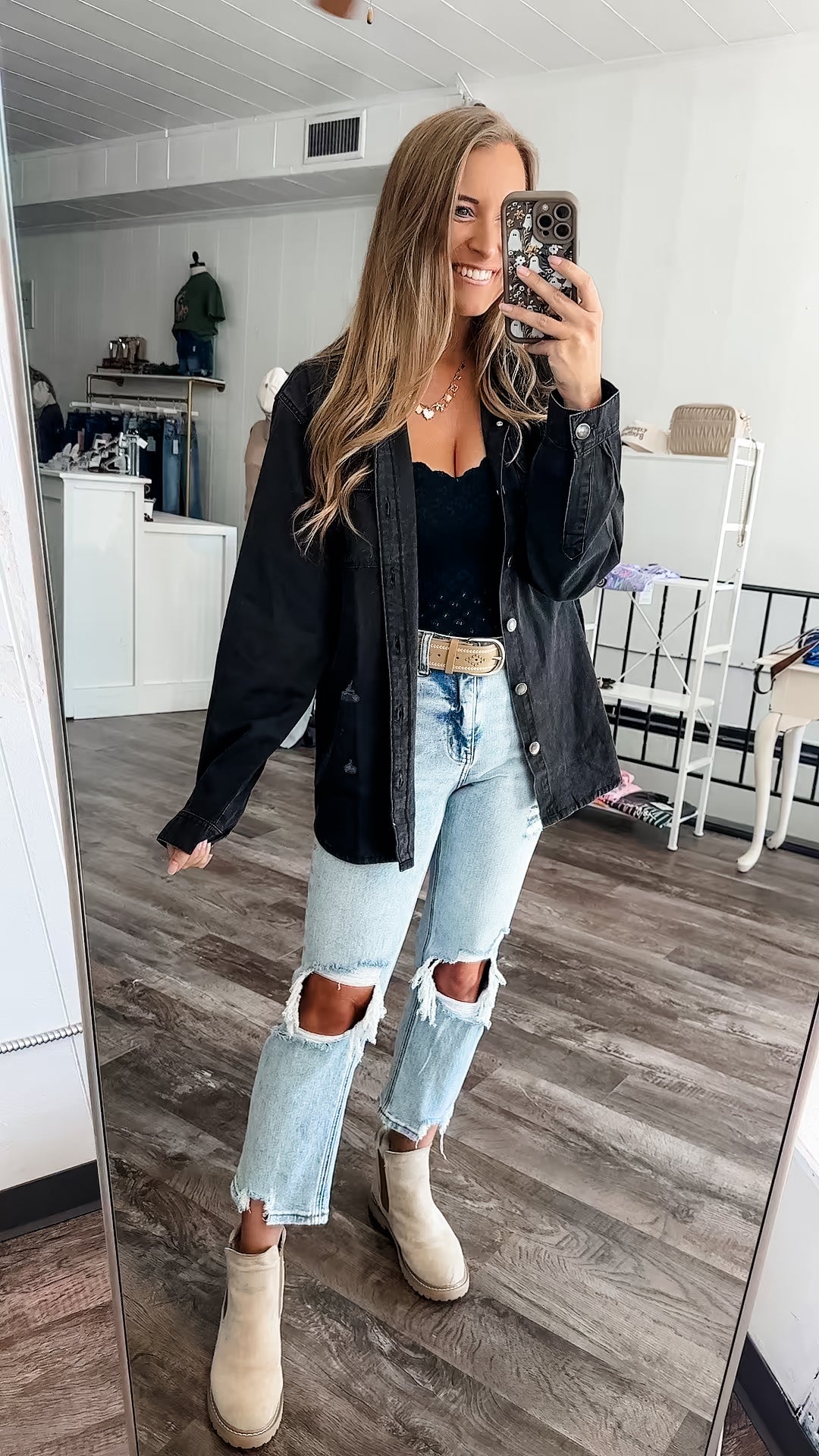 Making Moves Oversized Denim Button Down