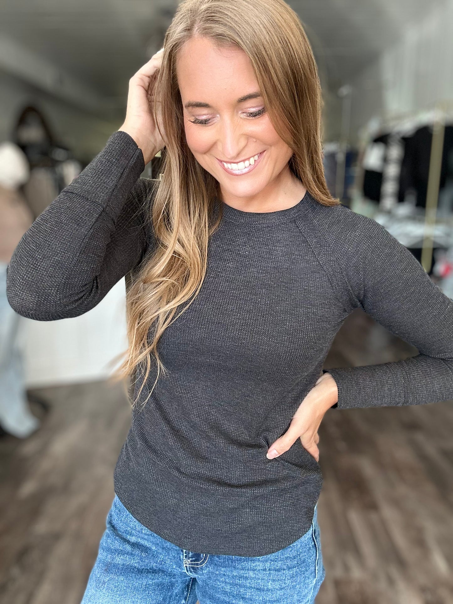 Always Around Waffle Knit Top - Black