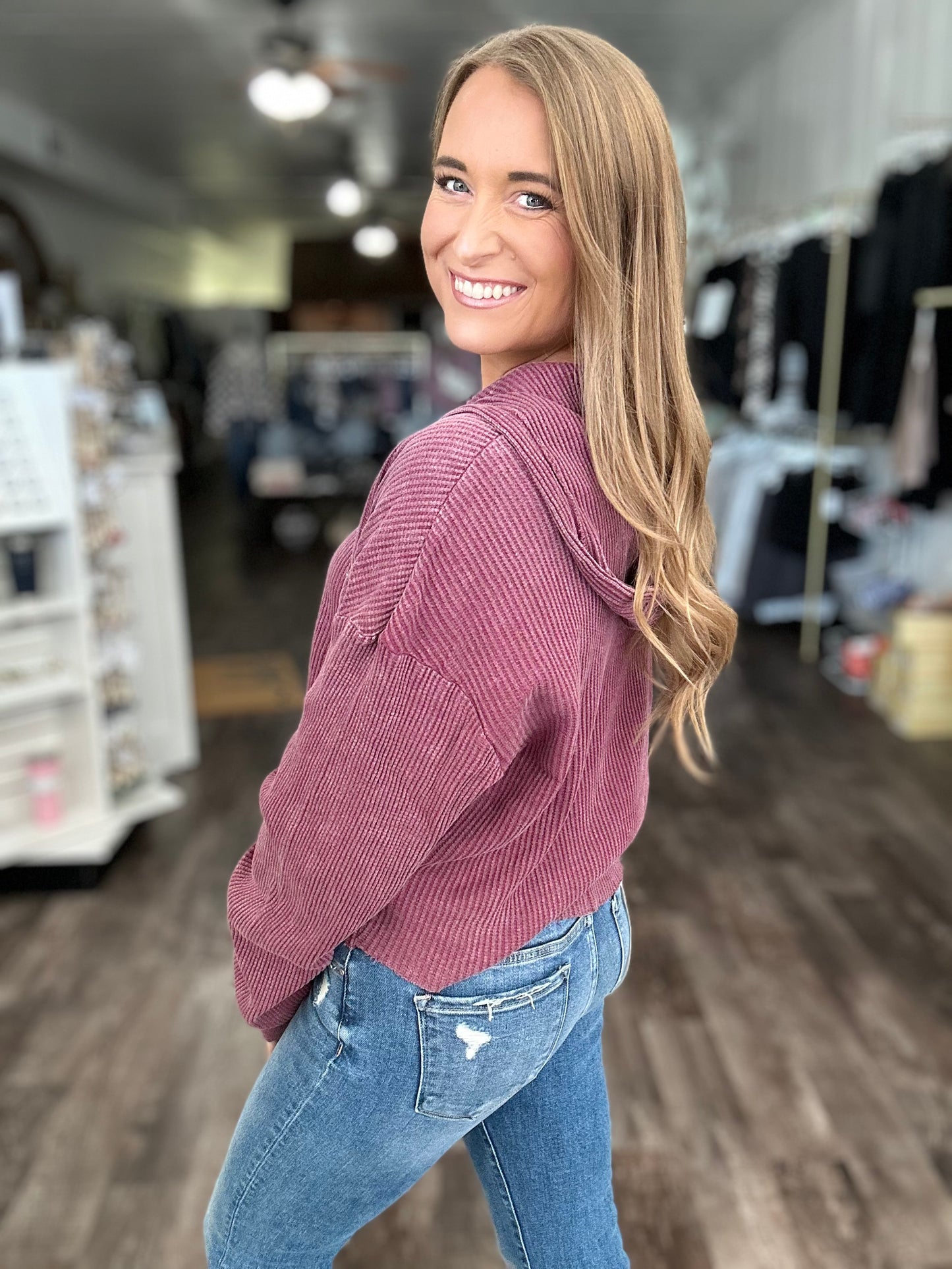 Easy Decisions Slouchy Waffle Knit Top - Eggplant