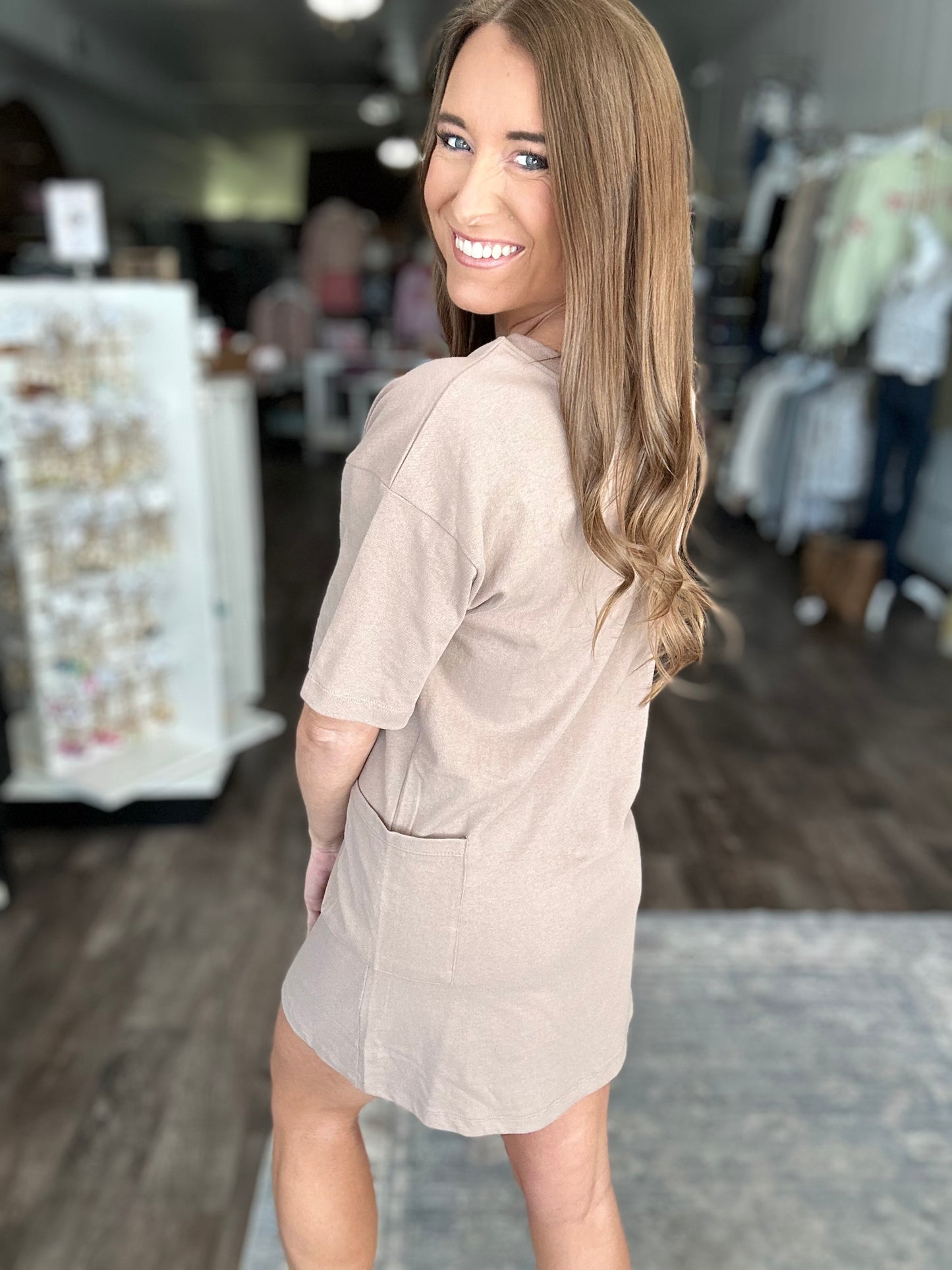 Off The Clock Reversible T-shirt Dress (Mocha)