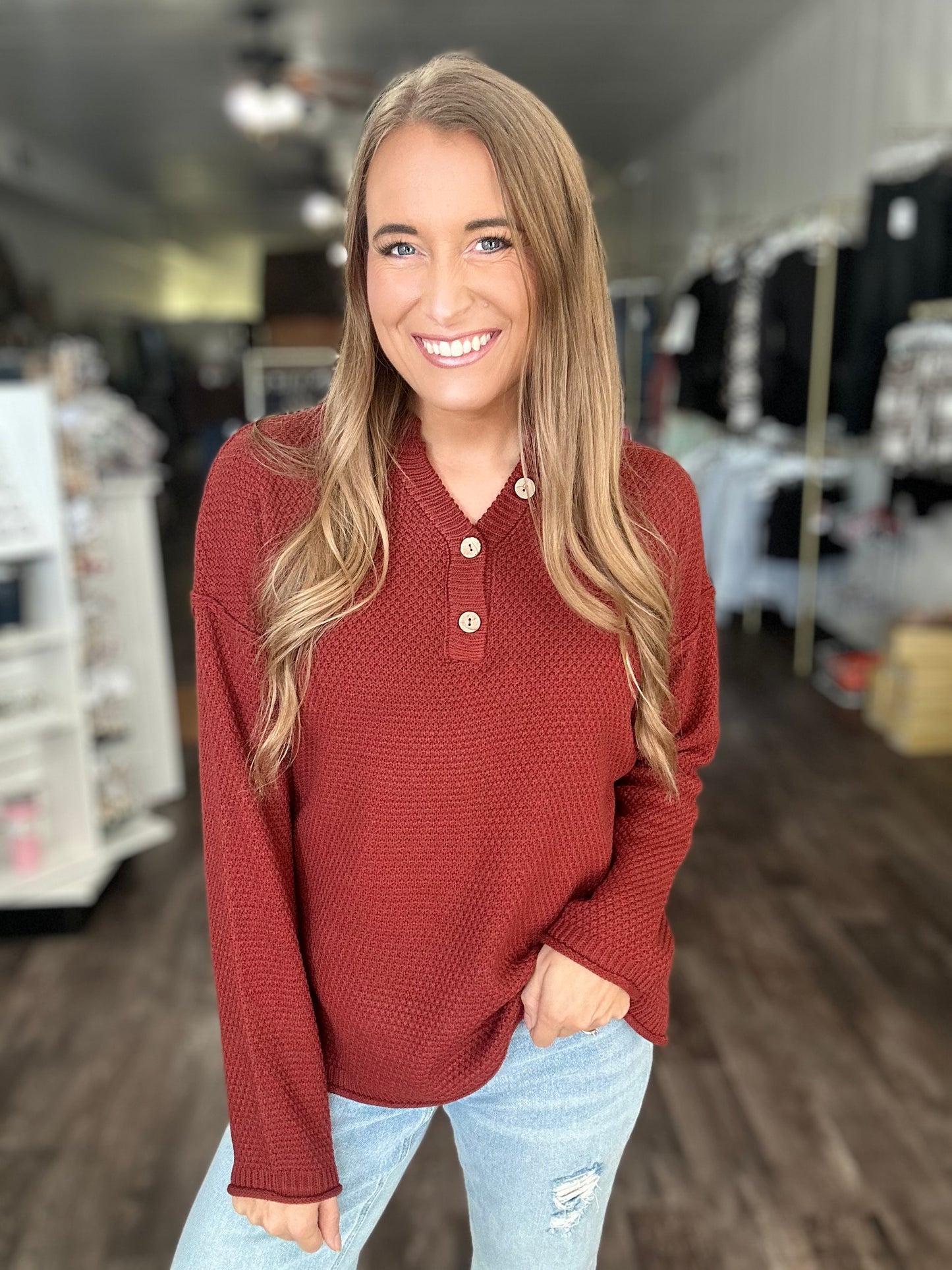 Falling For Comfort Knit Top - Rust