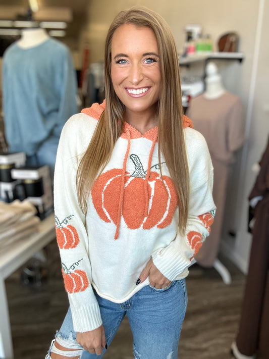 Hannah Cozy Pumpkin Knit Hoodie