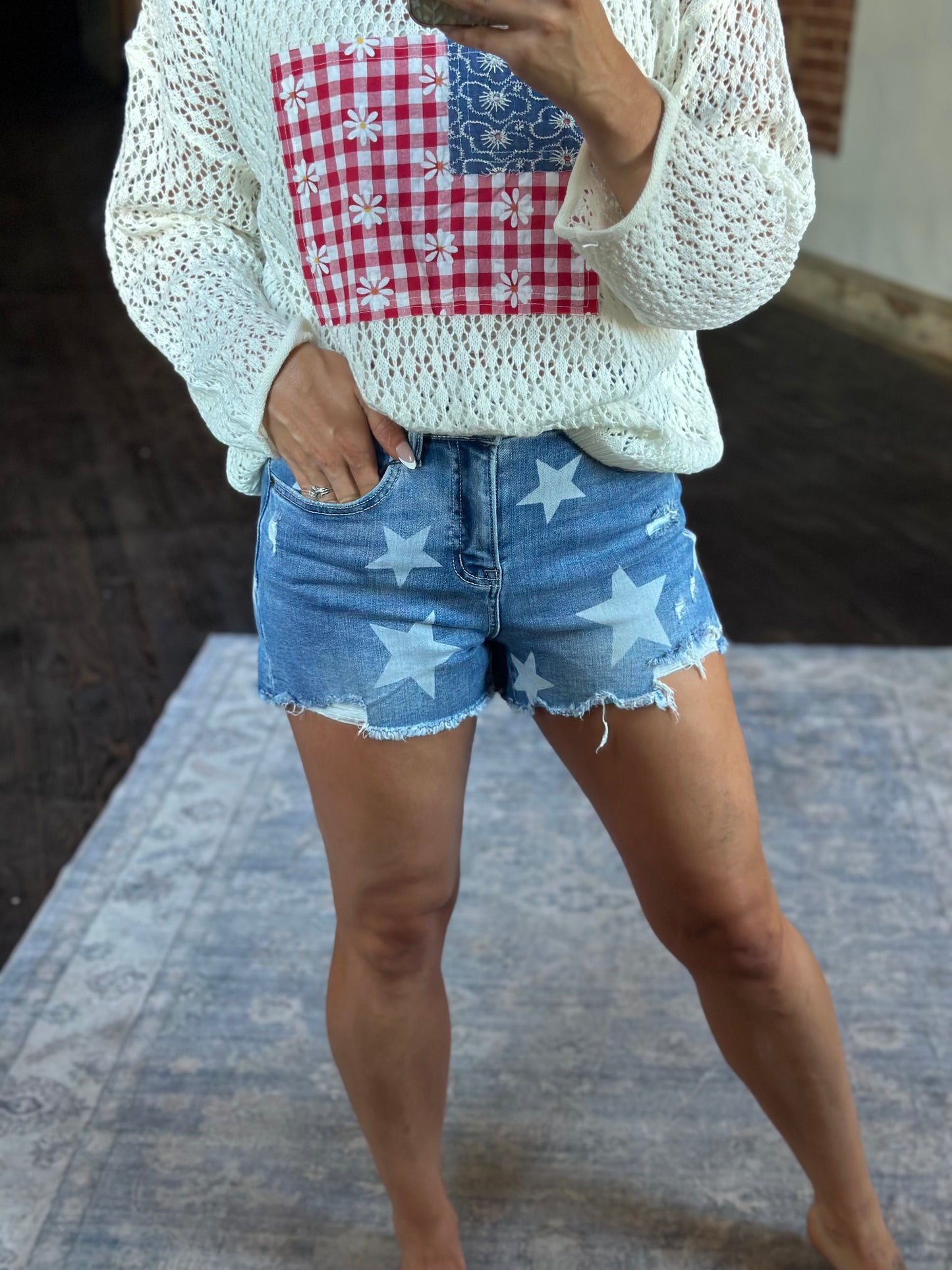 Stasia High-Rise Star Denim Shorts