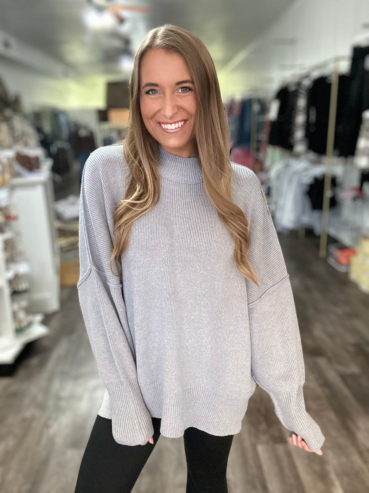 Daydreamer Oversized Mock Neck Sweater - Grey