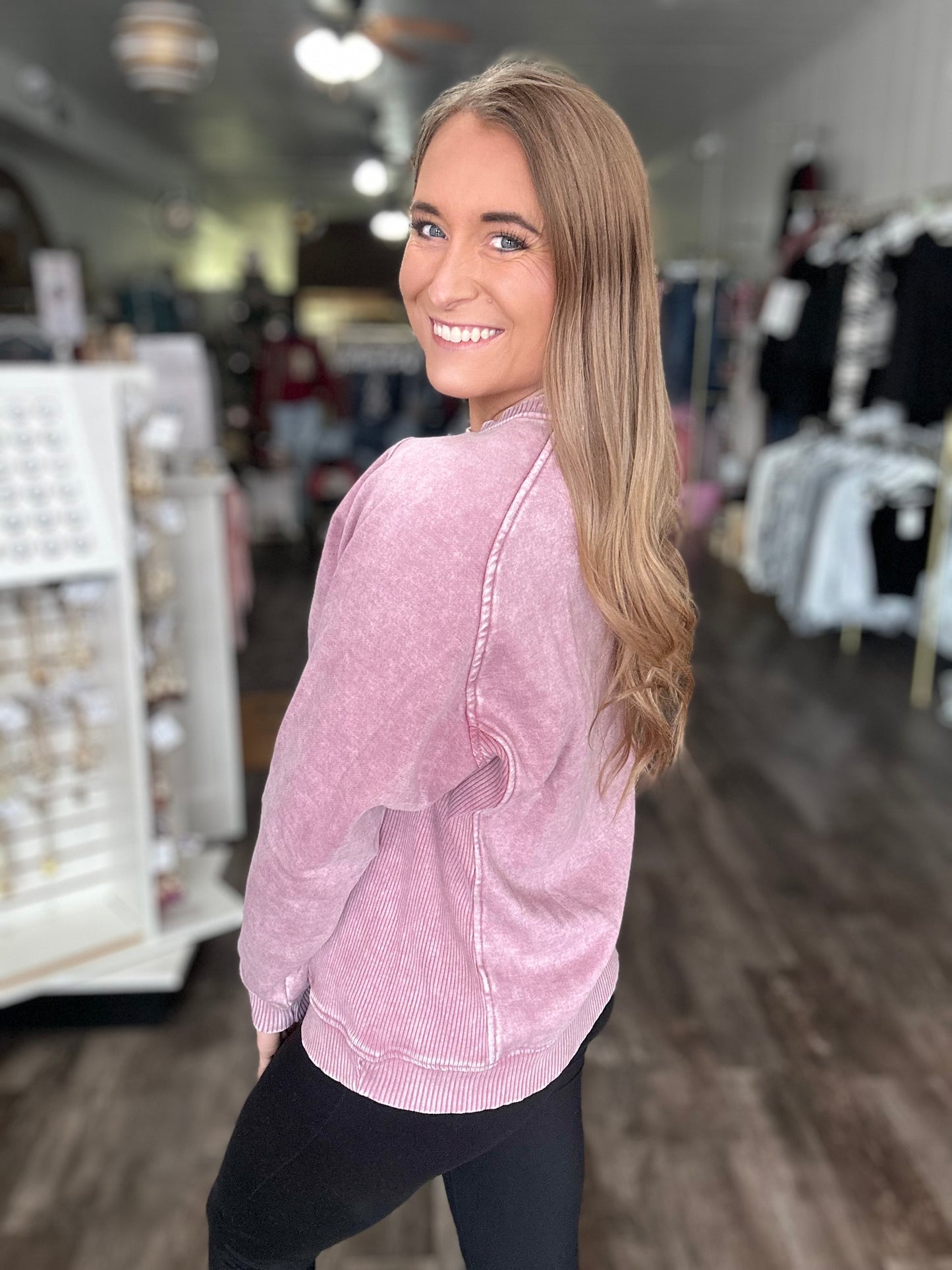 Make It Last Acid Wash Pullover (Light Rose)