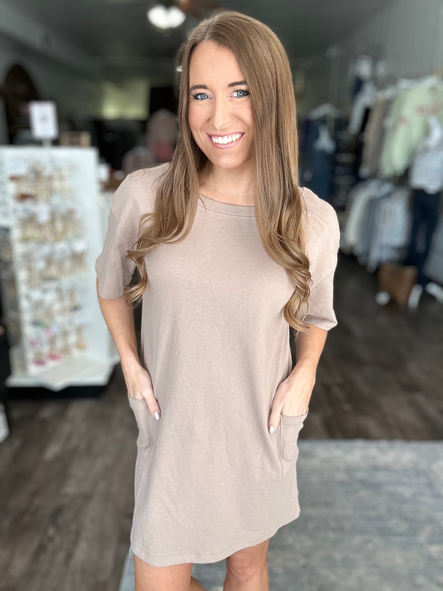 Off The Clock Reversible T-shirt Dress (Mocha)