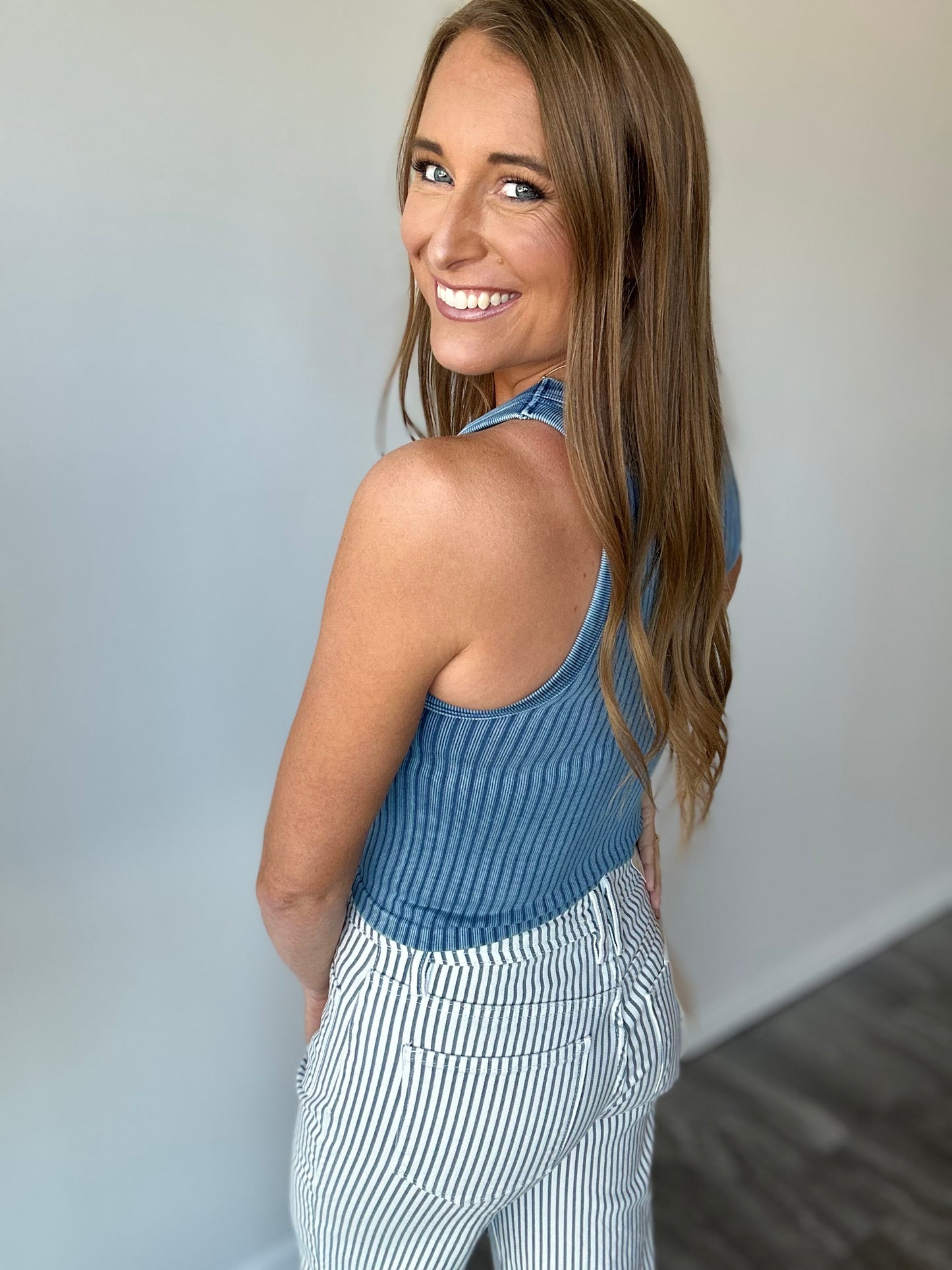 On The Town Ribbed Tank (Dusty Blue)
