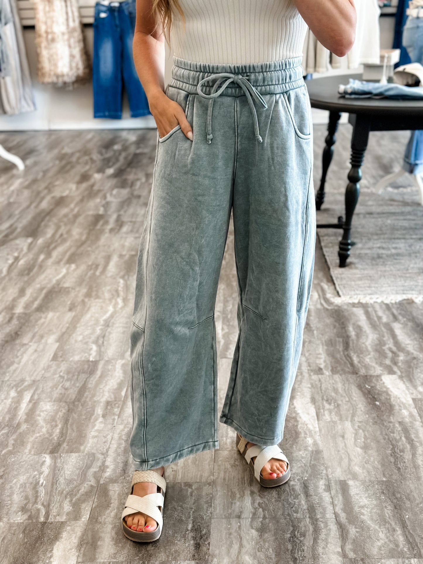 By The Campfire Barrel Joggers (Washed Jade)