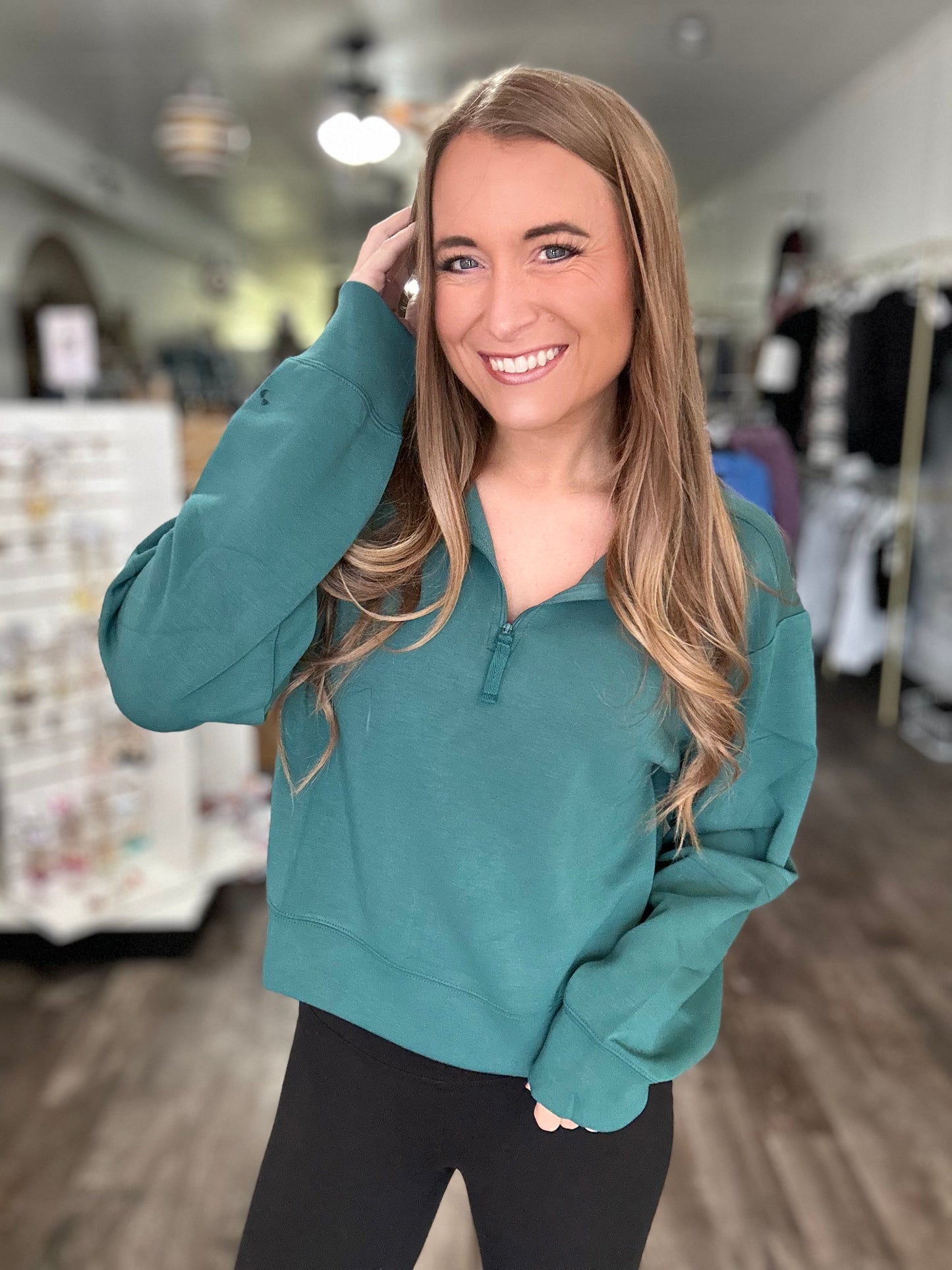 Ellie Quarter Zip (Jade) - Simply Southern