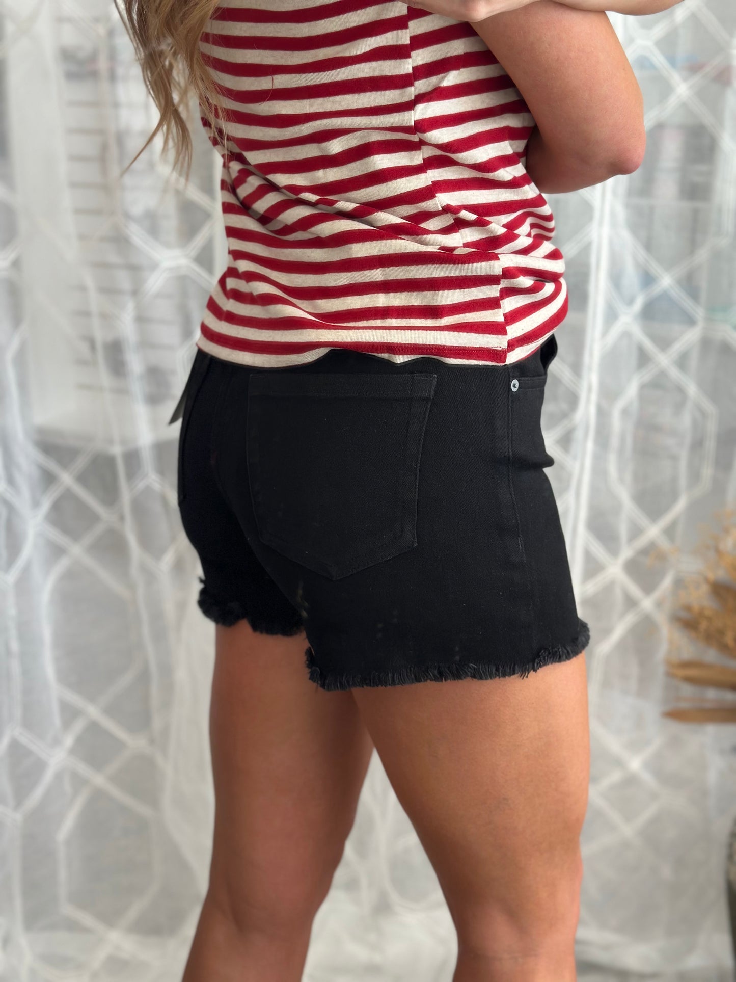 Darla Frayed Hem Black Denim Shorts