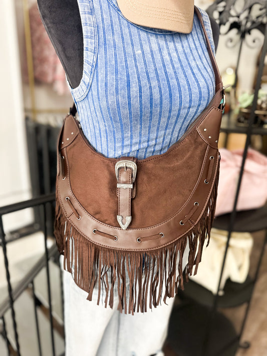 Faux Leather Fringe Hobo Bag