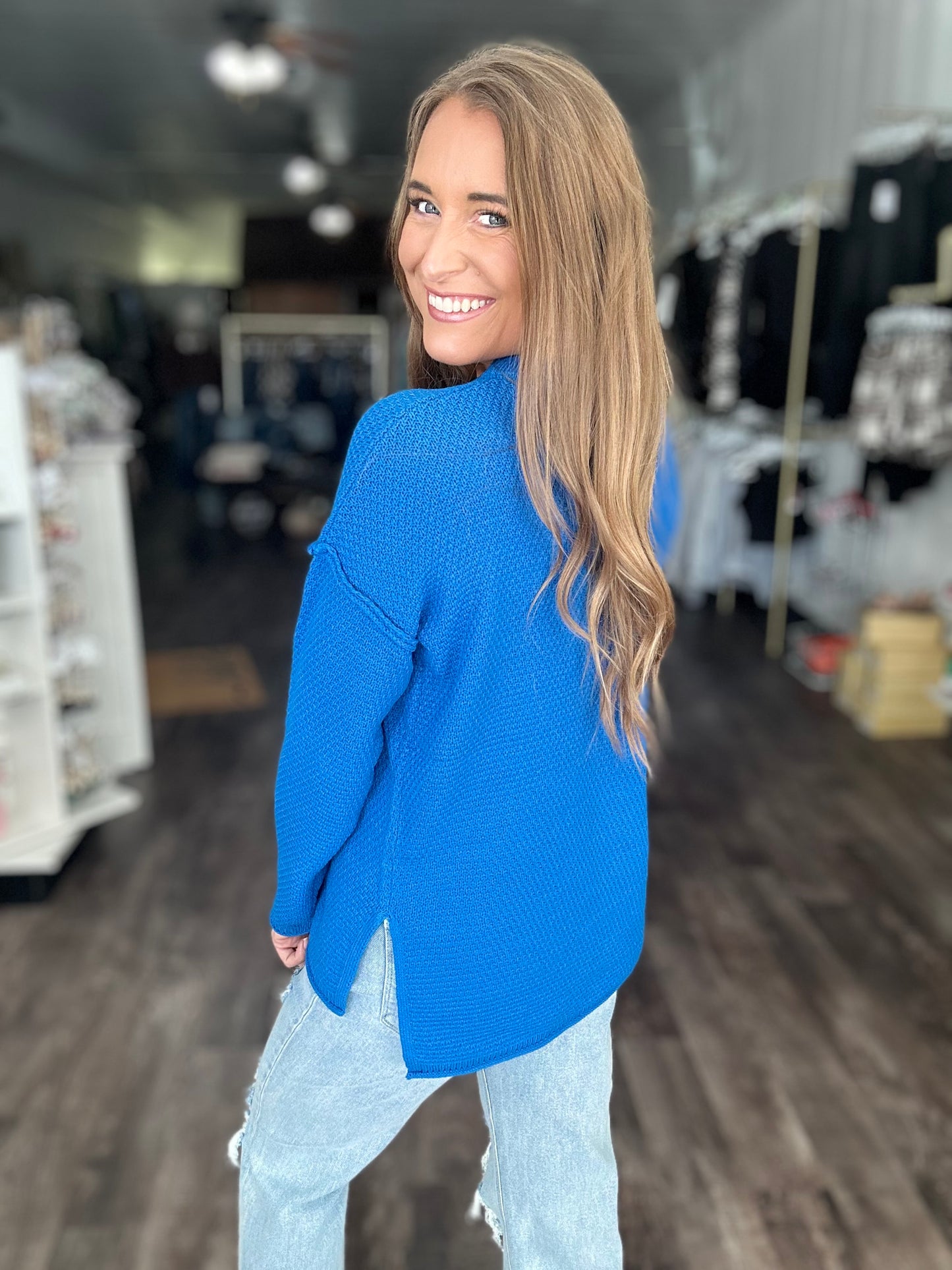 Falling For Comfort Knit Top - Blue